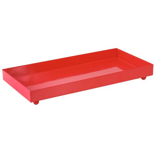 Prodotto Vassoio decorativo rettangolare in metallo rosso con piedini 30×15cm