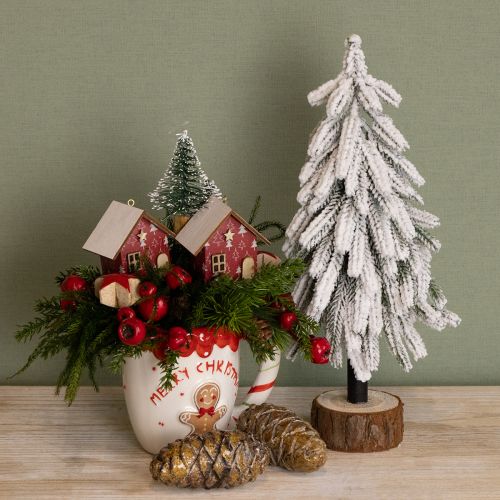 Floristik24 Albero di Natale decorativo ricoperto di neve su base in legno Ø15cm H30cm