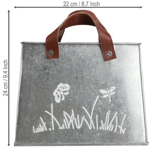 Prodotto Borsa decorativa, argento, bianco, marrone, metallo, vaso per piante, L22cm, 2 pezzi