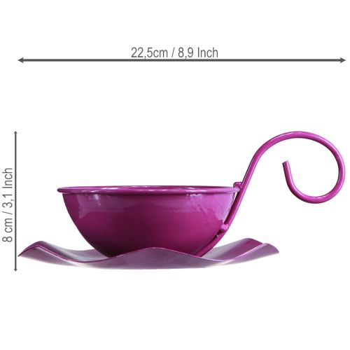 Prodotto Tazza da tè decorativa in metallo con piattino, viola, Ø11,5 cm, H8 cm, 2 pezzi