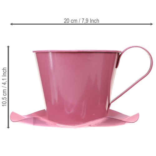Prodotto Tazza da tè decorativa in metallo con piattino rosa Ø12 H10cm 8 pezzi