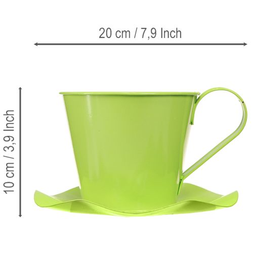 Prodotto Tazza da tè decorativa in metallo con piattino, verde chiaro, Ø12 cm, H10 cm, 8 pezzi.