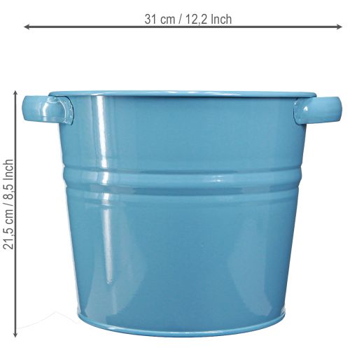 Vaso/fioriera decorativo in metallo blu, 31 cm x 26 cm x 21,5 cm | Floristik24.it