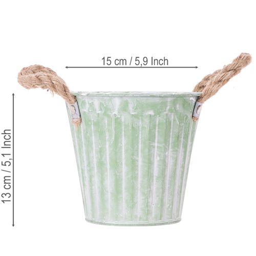 Prodotto Vaso decorativo, secchio in metallo per piantare, fioriera con manici, set shabby chic rosa/verde/giallo da 3 pezzi Ø15cm H13cm