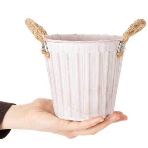 Prodotto Vaso decorativo, secchio in metallo per piantare, fioriera con manici, set shabby chic rosa/verde/giallo da 3 pezzi Ø15cm H13cm