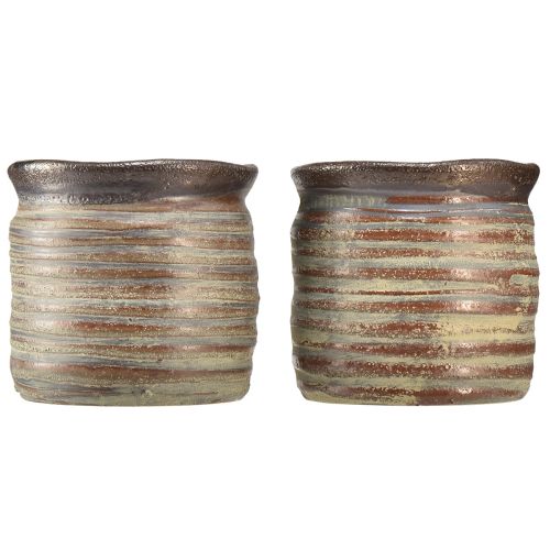 Prodotto Fioriera decorativa ceramica marrone metallizzato grigio 10,5×10 cm 2pz