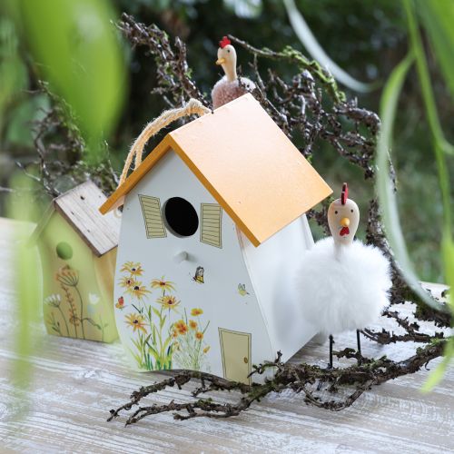 Floristik24 Casetta per uccelli decorativa da appendere bianco giallo estivo H21cm 2 pezzi