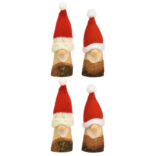 Prodotto Gnomo decorativo Gnomo natalizio in legno con cappello rosso naturale 10/12 cm 4 pezzi