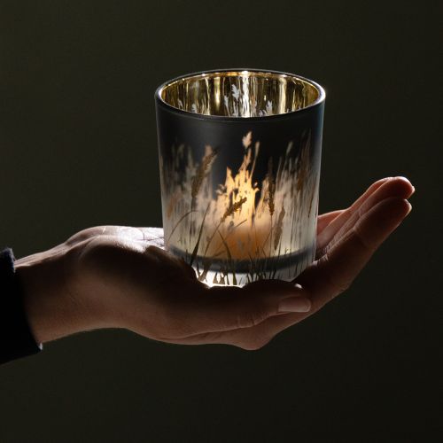 Prodotto Lanterna decorativa in vetro con motivo erba per creare accenti suggestivi nella stanza, blu, 8 cm, 4 pezzi.