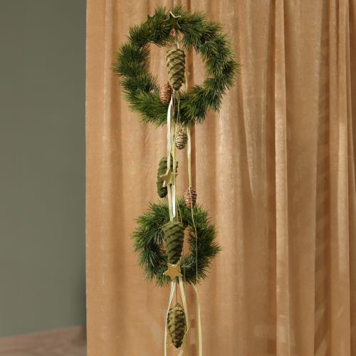 Prodotto Appendino decorativo a forma di cono con pigne verdi floccate 11,5 cm 6 pezzi