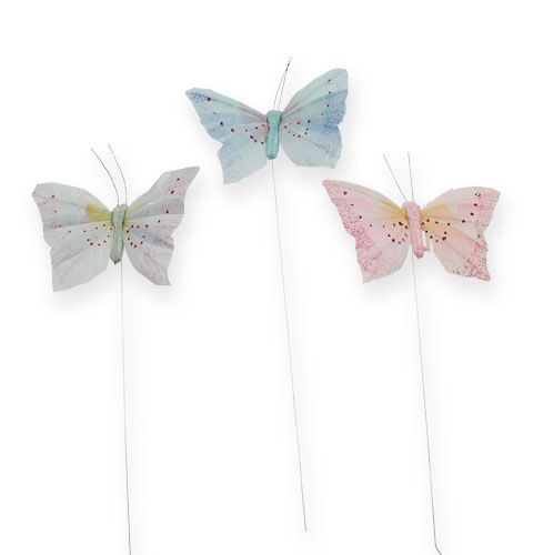 Farfalla Deco su filo pastello 8 cm 12 pezzi