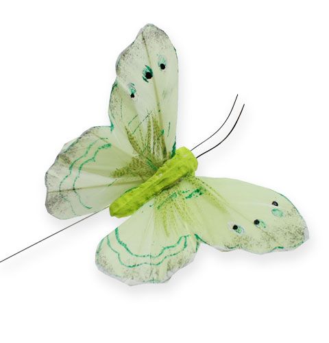 Floristik24 Farfalla Deco su filo Verde 8 cm 12 pezzi