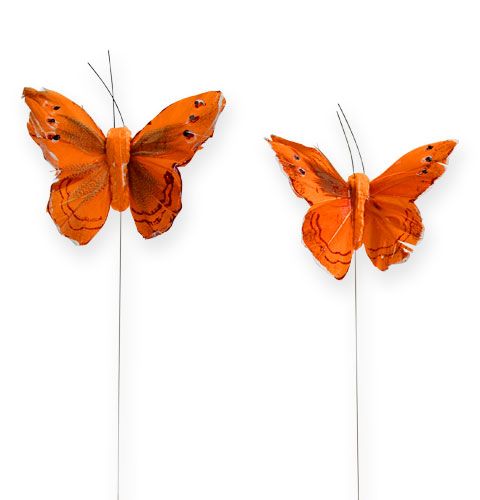 Floristik24 Farfalla Deco su filo arancione 8 cm 12 pezzi