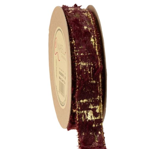 Floristik24 Nastro decorativo con pelliccia, nastro in pelliccia sintetica, Bordeaux oro, 25 mm, 15 m