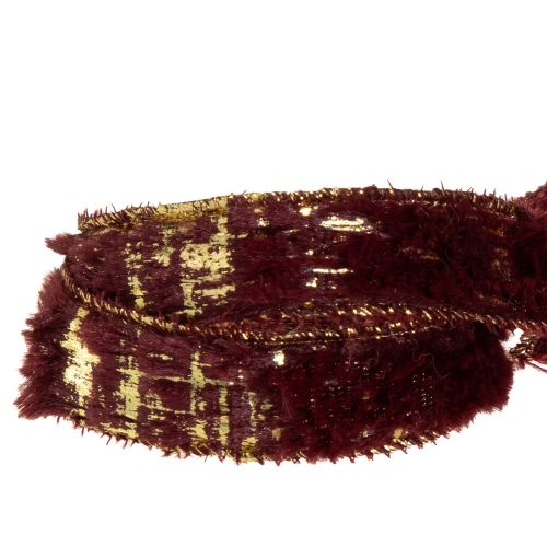 Prodotto Nastro decorativo con pelliccia, nastro in pelliccia sintetica, Bordeaux oro, 25 mm, 15 m
