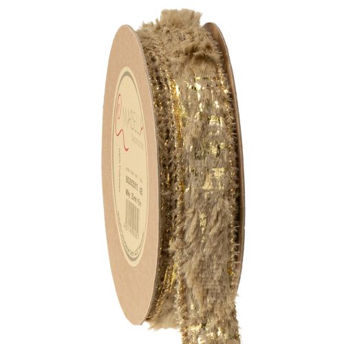 Nastro decorativo con pelliccia, nastro in pelliccia sintetica, marrone oro, 25 mm, 15 m