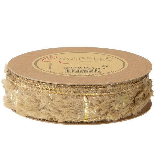 Prodotto Nastro decorativo con pelliccia, nastro in pelliccia sintetica, marrone oro, 25 mm, 15 m
