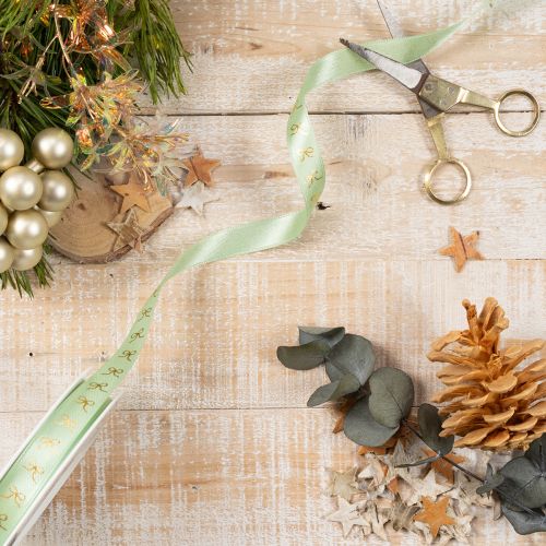 Nastro decorativo con fiocchi dorati, in rotolo, largo 15 mm e lungo 18 m. | Floristik24.it