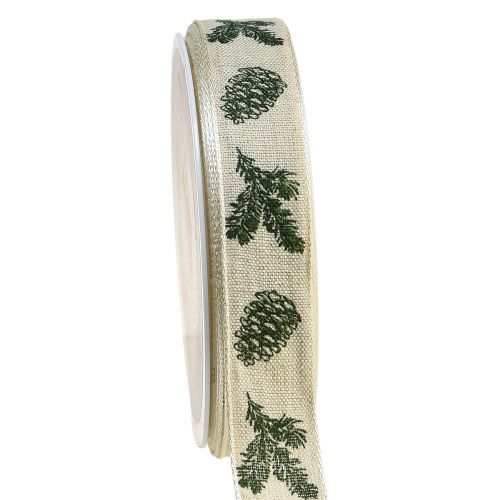 Floristik24 Nastro decorativo con coni bordo filo verde crema L25mm L18m