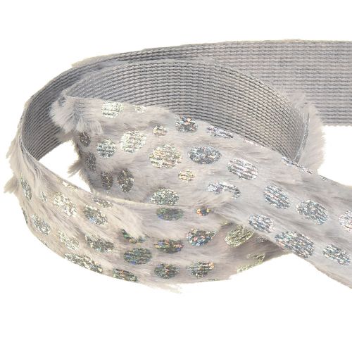 Prodotto Nastro decorativo con aspetto pelliccia ed effetto olo grigio argento 25 mm 10 m