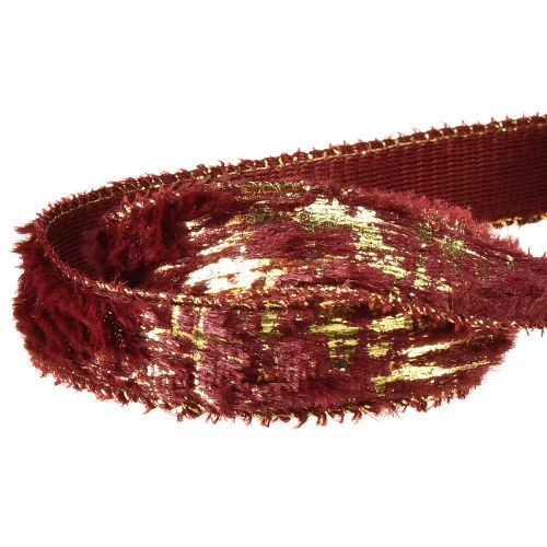 Prodotto Nastro decorativo con nastro gioiello in pelliccia finta pelliccia Bordeaux Oro 25mm 15m
