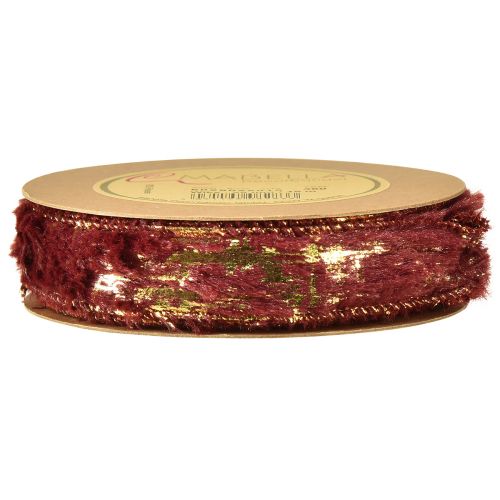 Prodotto Nastro decorativo con nastro gioiello in pelliccia finta pelliccia Bordeaux Oro 25mm 15m