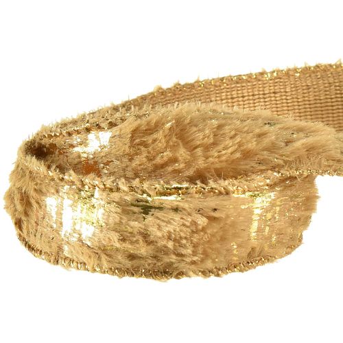 Prodotto Nastro decorativo con nastro per gioielli in pelliccia finta pelliccia marrone oro 25 mm 15 m