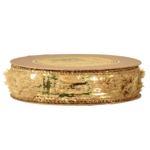 Prodotto Nastro decorativo con nastro per gioielli in pelliccia finta pelliccia marrone oro 25 mm 15 m