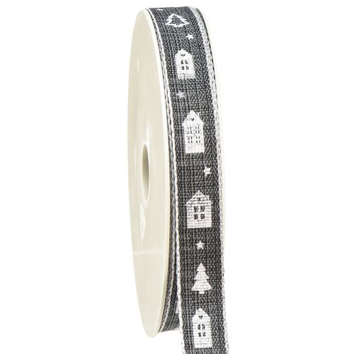 Floristik24 Nastro decorativo per casette e alberi di Natale bianco antracite 15mm 20m