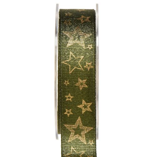 Floristik24 Nastro decorativo natalizio con stelle verde oro L25mm L15m