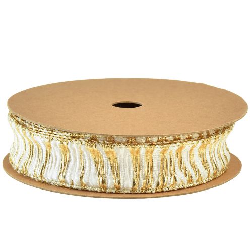 Prodotto Nastro decorativo chiffon bianco/oro 25mm 15m
