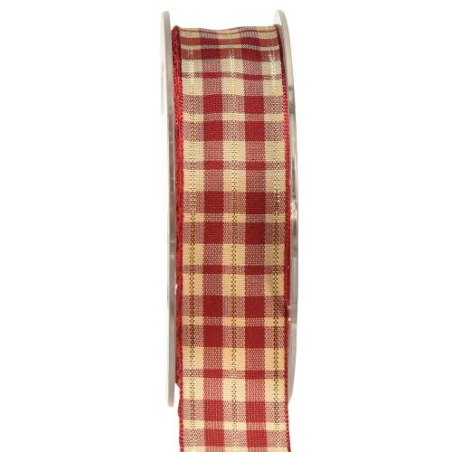 Floristik24 Nastro decorativo nastro decorativo nastro a quadri rosso beige oro L25mm L20m
