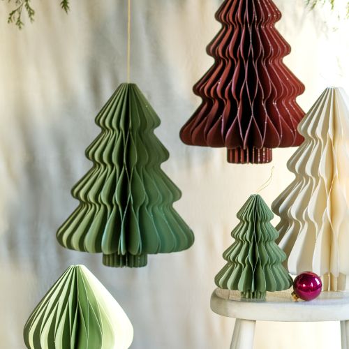 Prodotto Albero di carta decorativo da appendere Natale menta argento H40cm 2 pezzi