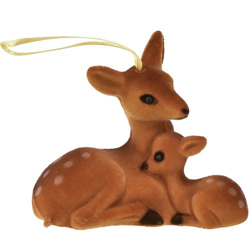 Prodotto Appendino decorativo decorazione cervo con cerbiatto floccato 10 cmx5 cmx8,5 cm