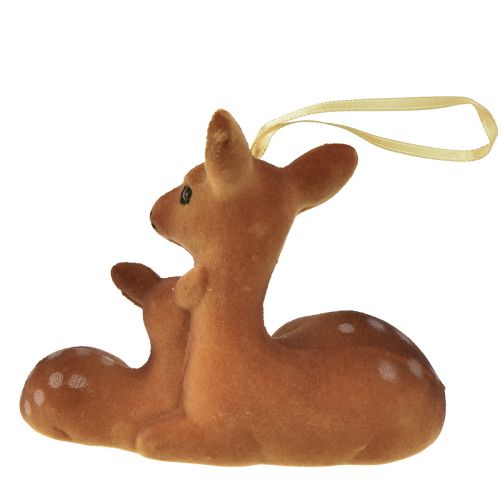 Prodotto Appendino decorativo decorazione cervo con cerbiatto floccato 10 cmx5 cmx8,5 cm