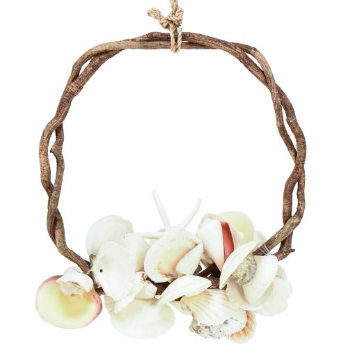 Prodotto Anello decorativo marittimo con lumache di mare e conchiglie - bianco naturale, Ø 25 cm - perfetto per decorazioni di ispirazione costiera