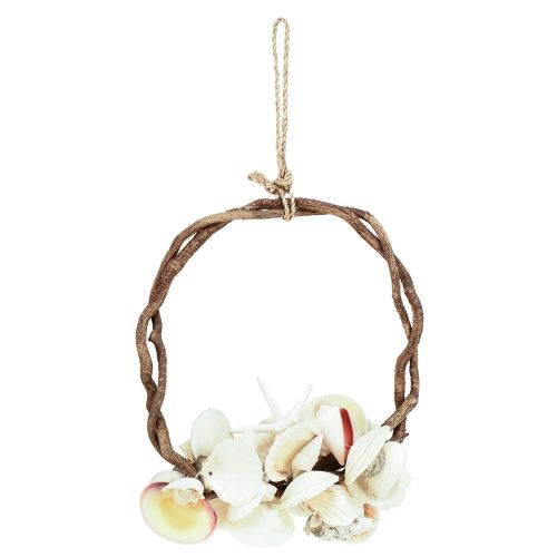 Prodotto Anello decorativo marittimo con lumache di mare e conchiglie - bianco naturale, Ø 25 cm - perfetto per decorazioni di ispirazione costiera