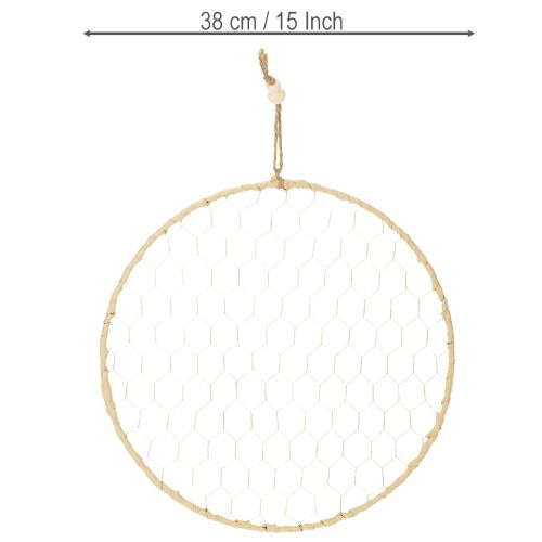 Prodotto Anello decorativo in metallo Ø38cm, decorazione da appendere, rafia, argento, naturale, decorazione da parete boho, decorazione versatile, 4 pezzi