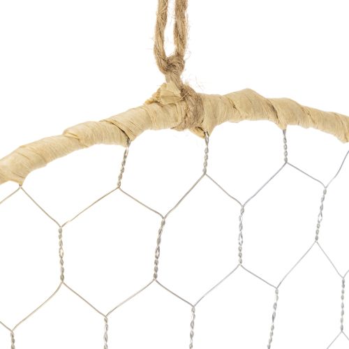 Prodotto Anello decorativo in metallo Ø38cm, decorazione da appendere, rafia, argento, naturale, decorazione da parete boho, decorazione versatile, 4 pezzi