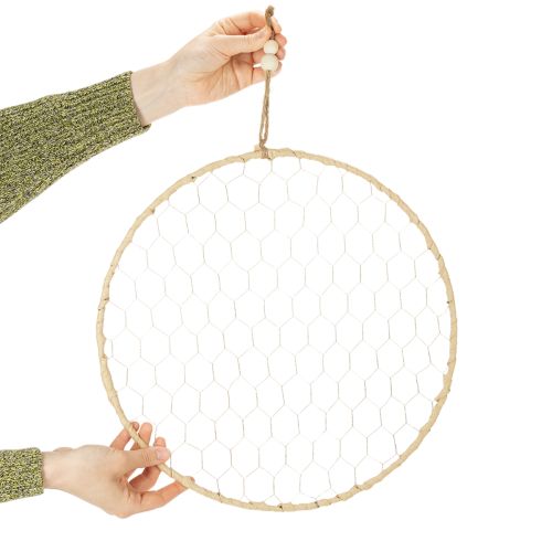 Prodotto Anello decorativo in metallo Ø38cm, decorazione da appendere, rafia, argento, naturale, decorazione da parete boho, decorazione versatile, 4 pezzi