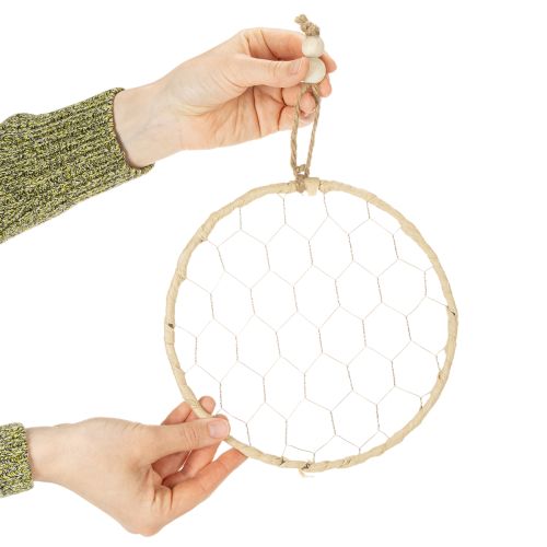 Prodotto Anelli decorativi in metallo e rafia da appendere, Ø20cm, 4 pezzi, decorazione boho per pareti e finestre.