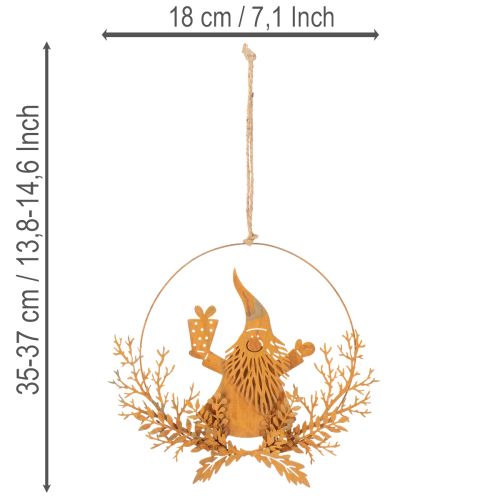 Anello decorativo natalizio, renna in un cerchio, Babbo Natale con regalo, decorazione in metallo, finitura effetto ruggine, Ø18cm, set da 2 | Floristik24.it
