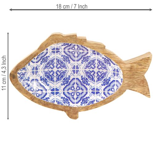 Prodotto Ciotola decorativa in legno decorazione pesce naturale blu bianco 18×11×3cm