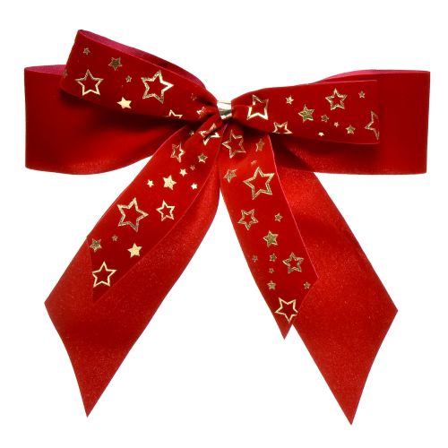 Prodotto Fiocco decorativo largo 4 cm Fiocco natalizio rosso con stelle dorate Fiocco fatto a mano 16×15 cm 2 pz