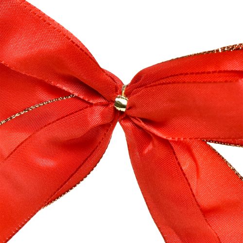 Floristik24 Fiocco decorativo fiocco rosso con bordo dorato - elegante decorazione natalizia 4 cm di larghezza 15×21 cm 10 pz