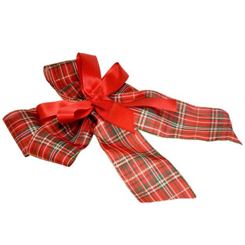Floristik24 Fiocco decorativo Fiocco regalo natalizio da esterno rosso a quadri 6 cm di larghezza 20×29 cm 5 pz