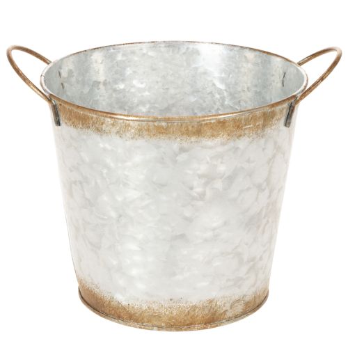Prodotto Vaso decorativo con manici, secchio per piante, contenitore in metallo, argento, acciaio anticato, Ø17cm H16.5cm