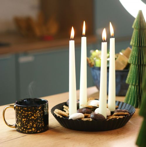 Prodotto Portacandele di design in metallo a forma di torta - nero, Ø 24 cm - elegante decorazione da tavolo per 4 candele - 2 pezzi