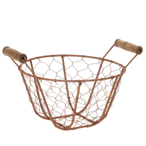 Cestino in filo metallico, cestino in metallo con manico, legno, ruggine, decorativo, Ø18cm acquistare | Floristik24.it