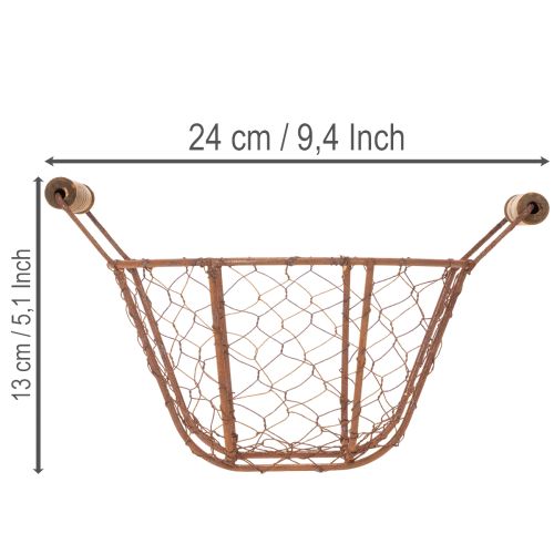 Cestino in filo metallico, cestino in metallo con manico, legno, ruggine, decorativo, Ø18cm | Floristik24.it